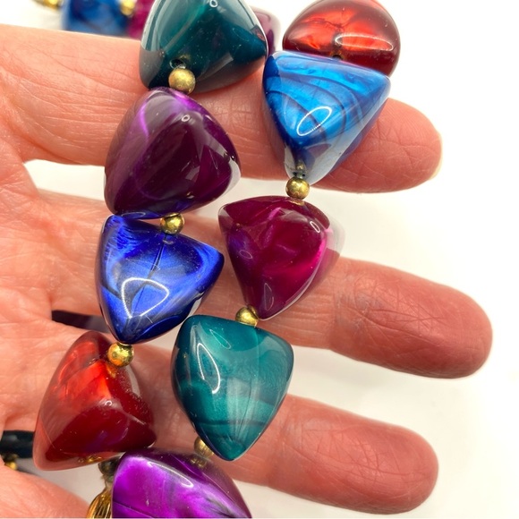 Jeweltone Lucite Pyramid Shape Vintage Bead Necklace - Picture 3 of 8